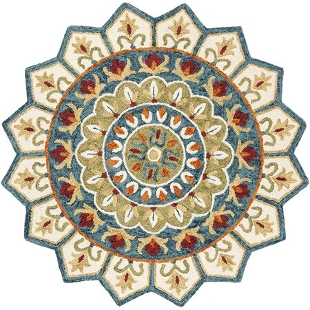 Safavieh 7 x 7 ft. Novelty 605M Hand Tufted Round Area Rug; Ivory & Blue NOV605M-7R